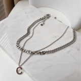 韩国高级感东大门字母双层项链毛衣链搭配