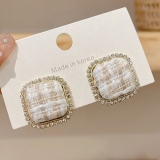  韩国秋冬绒布几何方块2021年新款潮气质网红耳钉耳环女