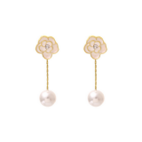  韩国复古法式珍珠山茶花2021年新款潮高级感轻奢耳钉耳饰女