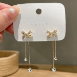 @特价韩国水钻蝴蝶结流苏长款网红2021年新款潮精致轻奢耳钉耳饰女