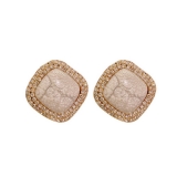 @特价韩国个性高级感米色裂纹双层水钻镶边气质耳钉耳饰女