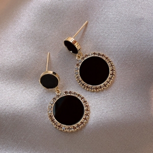 @特价韩国黑色圆圈高级感小众网红气质女百搭时尚耳钉耳饰