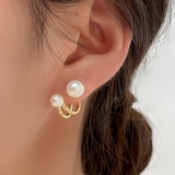 S925银针韩国轻奢高级感珍珠2022新款潮法式小众设计感气质一款两戴耳钉耳饰女