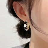 S925银针韩国独特小众设计感黑白滴釉圈圈夸张气质高级感耳钉耳饰