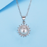 【真金电镀】韩国微镶钻石淡水珍珠太阳花时尚项链