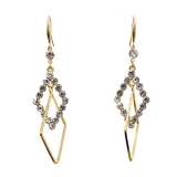 韩国高级感水钻几何菱形个性百搭显脸瘦长款耳钩耳饰