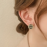 S925银针韩国复古法式字母2022年新款潮夏季小众设计感微镶耳钉耳饰女
