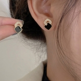 S925银针韩国微镶锆石黑色方形新款小巧精致高级感气质耳钉耳饰