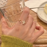 【真金电镀】韩国温柔气质花朵精致珍珠锆石网红百搭食指戒指环