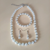 韩国天然珍珠首饰套装正圆项链手链耳环三件套