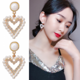 S925银针韩国2020新款爱心满钻珍珠时尚气质耳钉女