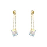  韩国流苏长款几何方块水晶夏天气质小众网红耳钉耳饰