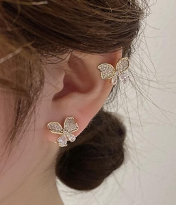 【真金电镀单支装】韩国小众设计锆石蝴蝶结法式复古个性简约气质耳扣耳饰