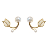  韩国小众设计感高级猫眼石郁金香珍珠耳钉耳饰