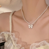 韩国珍珠蝴蝶结高级设计感小众锁骨链