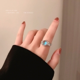 【真金电镀】韩国时尚水晶月光石小众复古风简约甜酷指环冷淡风戒指 【环保】