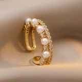 【真金电镀】韩国开口珍珠戒指女时尚个性百搭食指戒轻奢小众设计感ins指环