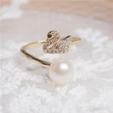 韩国淡水珍珠天鹅满钻开口网红ins时尚流行戒指