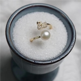 韩国淡水珍珠天鹅满钻开口网红ins时尚流行戒指