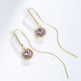 韩国高级大气紫色水晶气质长款流苏超闪个性时尚耳线耳饰