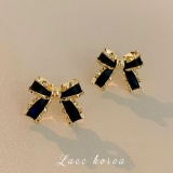 @特价韩国黑色蝴蝶结2022年新款潮气质高级感网红设计耳钉耳饰