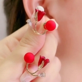S925银针韩国轻奢红色花朵珍珠网红高级感优雅气质耳钉耳饰