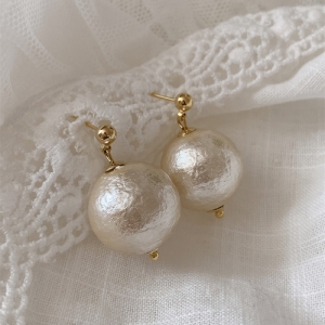  韩国棉花珍珠气质高级大气轻奢小众设计感独特耳钉耳饰【环保】