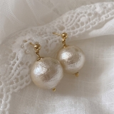  韩国棉花珍珠气质高级大气轻奢小众设计感独特耳钉耳饰【环保】