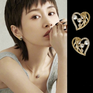 【真金电镀】S925银针韩国新款潮镂空爱心个性设计简约气质耳钉耳饰