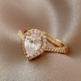 【真金电镀】韩国高级感水滴锆石轻奢小众精致设计时尚个性戒指女