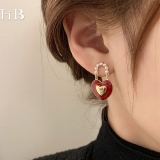 S925银针韩国珍珠红色爱心轻奢高级感气质名媛小众2022年新款潮耳钉耳饰