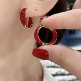 @特价 【真金电镀】秋冬红色小众轻奢气质高级设计感圆圈耳扣耳环【环保】
