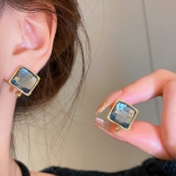 S925银针韩国几何方形简约气质法式复古时尚轻奢高级设计感耳钉耳饰