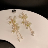 S925银针韩国小众甜美优雅花朵流苏长款高级设计感耳环耳饰