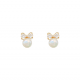  韩国彩色珍珠蝴蝶结锆石气质高级设计感小众耳钉耳饰