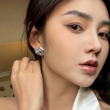 S925银针韩国轻奢个性几何锆石时尚小众高级设计感耳钉耳饰