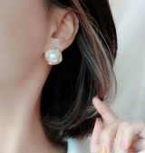 S925银针韩国圆形珍珠简约气质百搭小众高级设计感耳钉耳饰