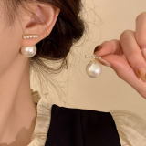 S925银针韩国珍珠轻奢小众气质大气复古高级设计感耳钉耳饰