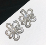 S925银针韩国镶钻镂空太阳花朵时尚大气小众高级设计感耳钉耳饰