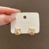  韩国可爱猫咪头花朵珍珠小众温柔气质高级设计感耳钉耳饰