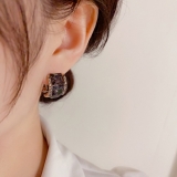 S925银针韩国几何方形黑色水晶小众轻奢气质高级设计感耳钉耳饰