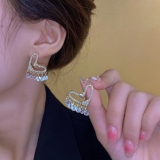 S925银针韩国锆石镶钻镂空爱心小众设计轻奢高级设计感耳钉耳饰