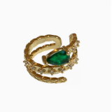 【真金电镀】韩国镶钻绿锆石蛇形三层小众轻奢气质高级设计感耳夹耳饰【环保】