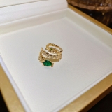 【真金电镀】韩国镶钻绿锆石蛇形三层小众轻奢气质高级设计感耳夹耳饰【环保】