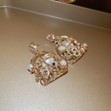 韩国镶钻数字鸟笼珍珠时尚气质小众轻奢高级设计感小众耳钉耳饰