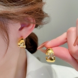 S925银针韩国镶钻字母几何C形时尚百搭小众个性气质高级设计感耳钉耳饰