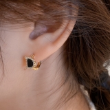 韩国小众设计简约高级感黑色D字锆石耳扣耳钉百搭气质耳环2023年新款