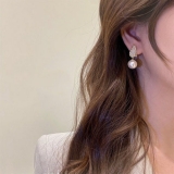 S925银针韩国精致镶钻天使翅膀珍珠小众轻奢气质高级设计感耳钉耳饰