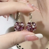 S925银针韩国红色水晶轻奢气质小众大气复古高级设计感耳扣耳饰