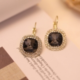 韩国四方黑色水晶气质轻奢小众时尚简约高级设计感耳扣耳饰